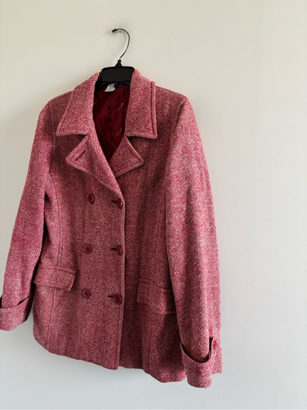 VTG Delia’s Pea Coat Red Wool Tweed Double-Breasted Womens L Y2K Classic Preppy - Picture 4 of 12